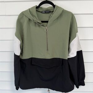 Zara Olive Green Half-Zip Hoodie